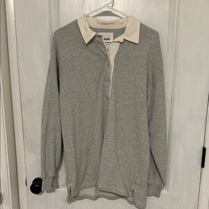 Ladies Aerie Gray and Cream Long Sleeve Polo Shirt